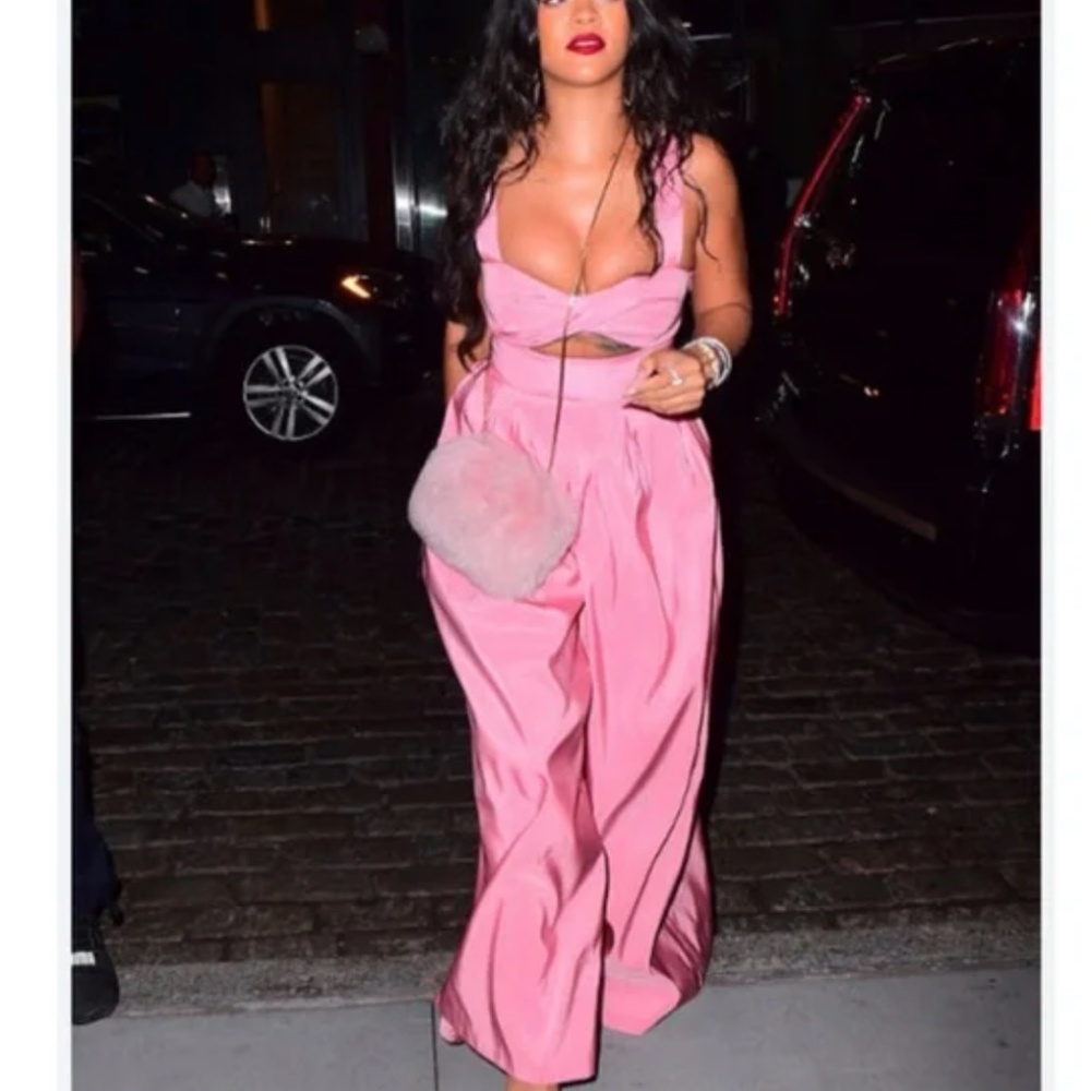 CHOOSY, AS SEEN ON RIHANNA, Pink Cutout Wide Leg Jumpsuit